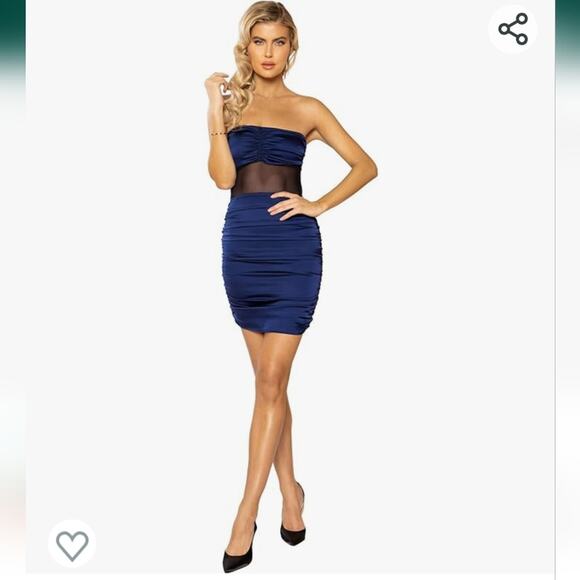 Roma Costumes Ruched Satin and Mesh Navy and Black Strapless Dress Size M NWT - Picture 1 of 7
